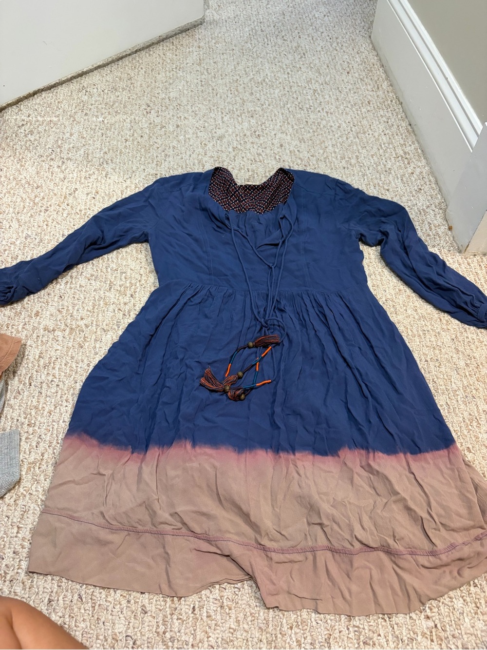 HOLDING HORSES Navy and Taupe Dip-Dye Long Sleeve' Dress